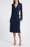 Hugo Boss Boss Ellarie Rib Long Sleeve Dress In Clean Navy