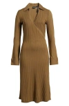 Hugo Boss Boss Ellarie Rib Long Sleeve Dress In Teak