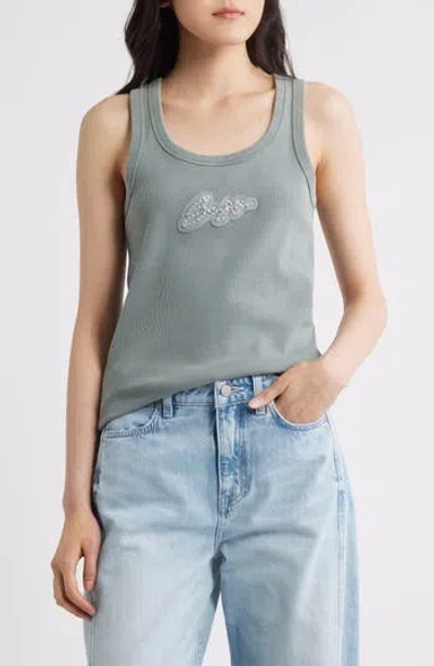 Hugo Boss Boss Embellished Cotton Graphic Tank In Gray