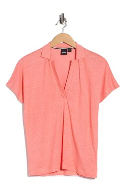 Hugo Boss Boss Enelina Johnny Collar Linen Blend Polo In Pink