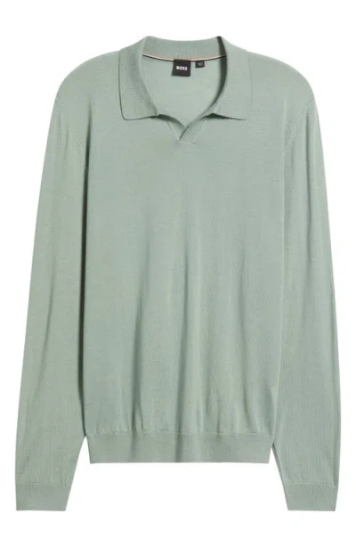 Hugo Boss Boss Enord Long Sleeve Wool Polo Sweater In Light Green