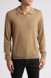 Hugo Boss Boss Enord Long Sleeve Wool Polo Sweater In Open Beige