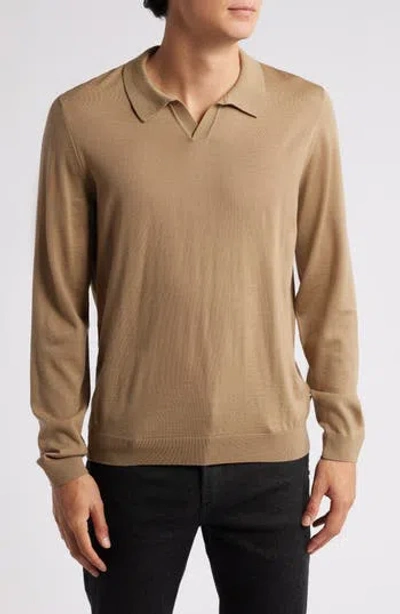 Hugo Boss Boss Enord Long Sleeve Wool Polo Sweater In Open Beige