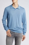 Hugo Boss Boss Enord Long Sleeve Wool Polo Sweater In Open Blue