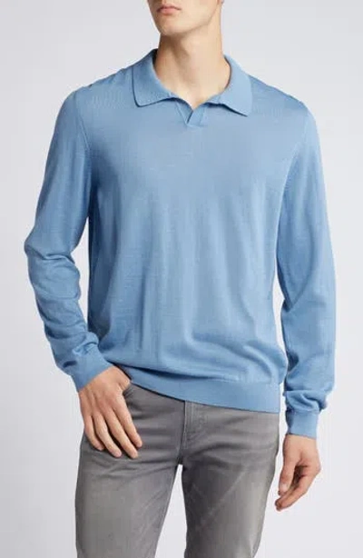 Hugo Boss Boss Enord Long Sleeve Wool Polo Sweater In Open Blue