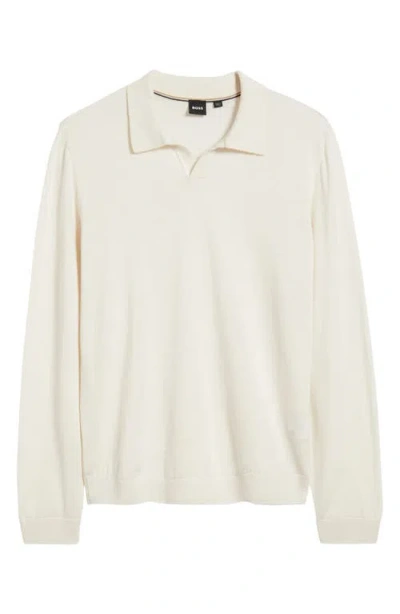 Hugo Boss Boss Enord Long Sleeve Wool Polo Sweater In White