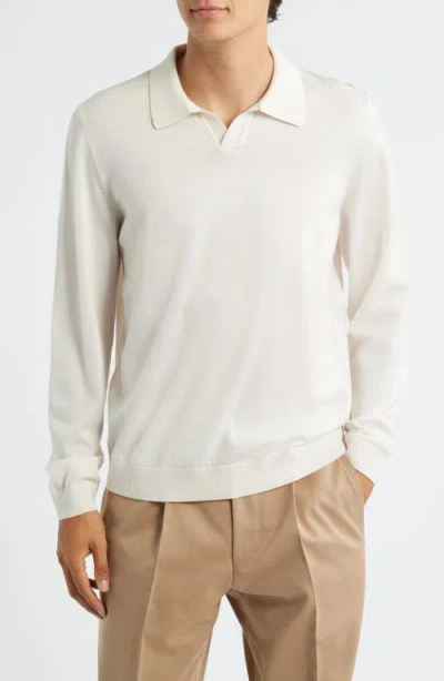 Hugo Boss Passerby Mens Long Sleeve Stretch-cotton Polo Shirt With Logo Patch In Multi