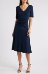 Hugo Boss Boss Erina Ruched Knit Dress In Sky Captain
