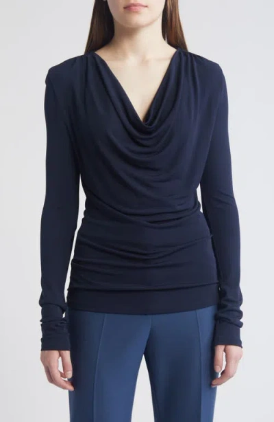 Hugo Boss Boss Eseyana Drape Neck Knit Top In Dark Blue