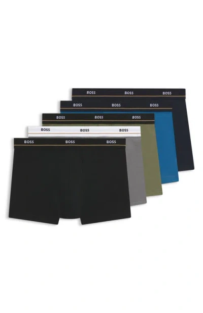 Hugo Boss Boss Essential Assorted 5-pack Stretch Cotton Trunk Boxers In Multi