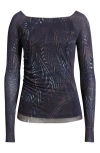 Hugo Boss Boss Essuna Print Pleated Top In Blue