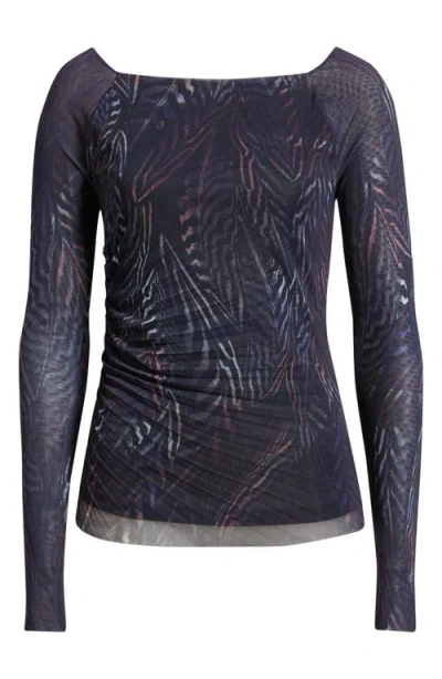 Hugo Boss Boss Essuna Print Pleated Top In Blue