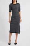 Hugo Boss Boss Etanah Wavy Stripe Sweater Dress In Monochrome Honeycomb Structure