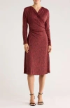 Hugo Boss Boss Ettita Long Sleeve Faux Wrap Dress In Burgundy