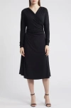 Hugo Boss Twist-detail Long-sleeve Midi Dress In Black
