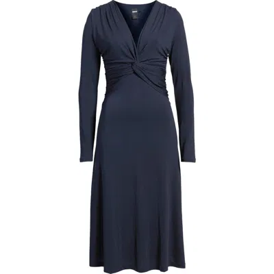 Hugo Boss Boss Eulo Twisted Long Sleeve Dress In Clean Navy