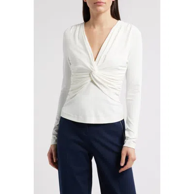 Hugo Boss Boss Eulori Twist Front Long Sleeve Top In Soft Cream