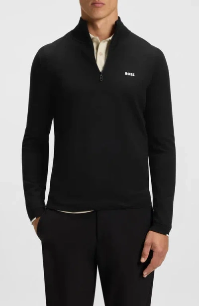 Hugo Boss Branded Zip-neck Sweater In Dry-flex Fabric In Dark Blue