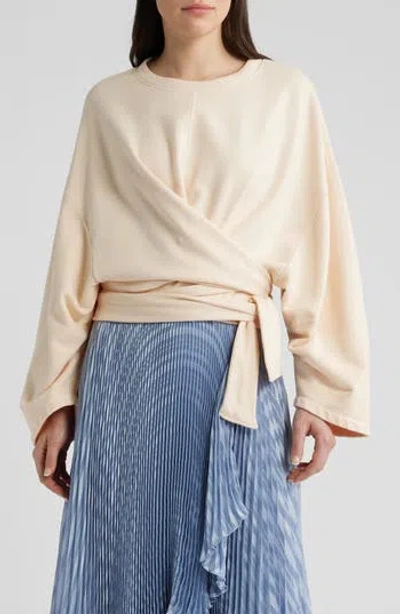 Hugo Boss Boss Ewani Tie Waist Cotton Sweatshirt In Neutral