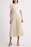 Hugo Boss Boss Fadridi Rib & Pleated Midi A-line Dress In White