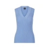 Hugo Boss Sleeveless Knitted Top With Cut-out Details In Blue