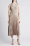 Hugo Boss Boss Farara Mixed Media Pleated Sleeveless Dress In Goat