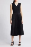 Hugo Boss Boss Farara Mixed Media Sleeveless Pleated Dress In Black