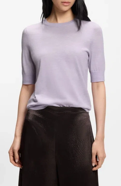 Hugo Boss Boss Farbella Short Sleeve Merino Wool Sweater In Purple