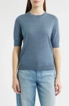 Hugo Boss Boss Farbella Short Sleeve Virgin Wool Sweater In Blue