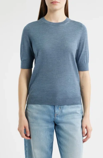 Hugo Boss Boss Farbella Short Sleeve Virgin Wool Sweater In Blue