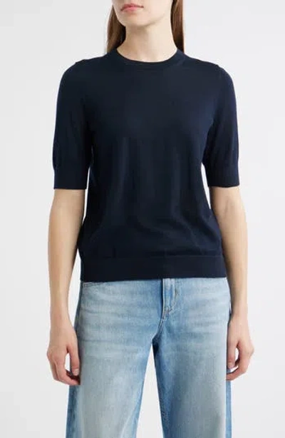 Hugo Boss Boss Farbella Short Sleeve Virgin Wool Sweater In Dk Bu