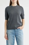Hugo Boss Boss Farbella Short Sleeve Virgin Wool Sweater In Gray