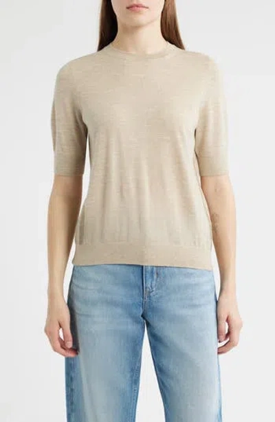 Hugo Boss Boss Farbella Short Sleeve Virgin Wool Sweater In Lt Bge