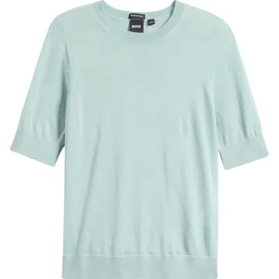 Hugo Boss Boss Farbella Short Sleeve Wool Sweater In Green