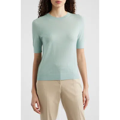 Hugo Boss Boss Farbella Short Sleeve Wool Sweater In Light Jade