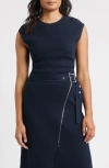 Hugo Boss Boss Farmera Zip Back Virgin Wool Top In Blue