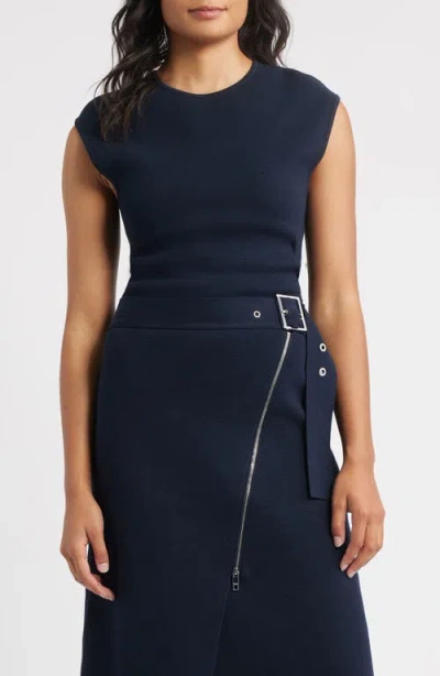 Hugo Boss Boss Farmera Zip Back Virgin Wool Top In Blue