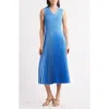 Hugo Boss Boss Farrah Slit Shoulder Mixed Media Midi Dress In Cornflower