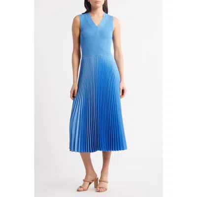 Hugo Boss Boss Farrah Slit Shoulder Mixed Media Midi Dress In Cornflower