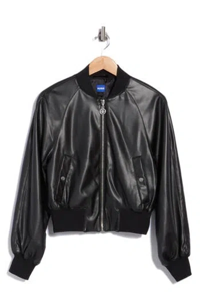 Hugo Boss Boss Faux Leather Bomber Jacket In Black