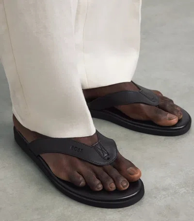 Hugo Boss Boss Faux Leather Farrel Flip Flops In Multi