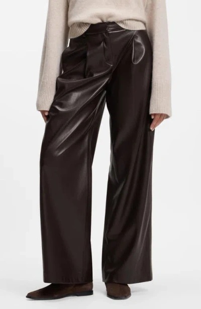 Hugo Boss Boss Faux Leather Wide Leg Pants In Brown