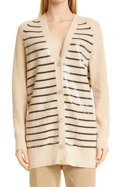 Hugo Boss Boss Felly Stripe Sequin Long Cardigan In Maple Fantasy