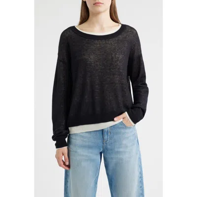Hugo Boss Boss Femok Contrast Wool Blend Sweater In Black