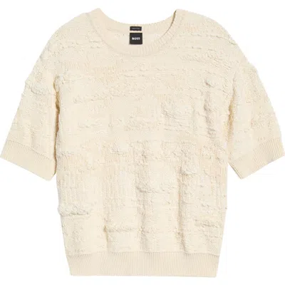 Hugo Boss Boss Fepo Texture Short Sleeve Sweater In Neutral