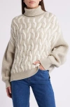 Hugo Boss Boss Ferdolia Two-tone Cable Stitch Virgin Wool Turtleneck Sweater In Multi
