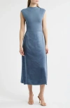 Hugo Boss Boss Ferdolini Mixed Media Midi Dress In Blue