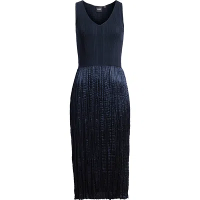 Hugo Boss Boss Fernani Mixed Media Dress In Dark Blue