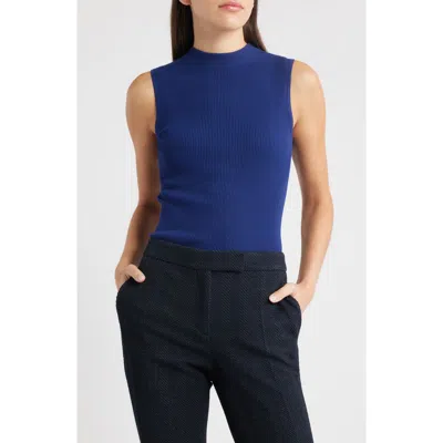 Hugo Boss Boss Feskies Mock Neck Sleeveless Rib Sweater In Blue