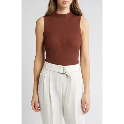 Hugo Boss Boss Feskies Rib Funnel Neck Sleeveless Sweater In Brown